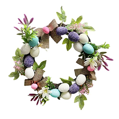 YLSZHY Couronne de Pâques avec œufs colorés, couronne de fleurs artificielles de 30,5 cm, baies artificielles, fleurs de vignes vertes pour porte d'entrée, mur de Pâques Cover