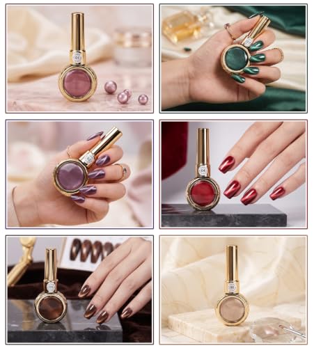 Image of Set of 6 Professional Cat Eye Gel Polish | Magnetic Nail Art Gel Polish | UV /LED Soak-Off | Long-Lasting | Shiny Cat-Eye Effect (15 ML) (Dark Shade)