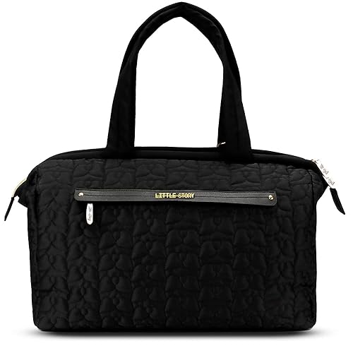 Little Story Quilted Diaper Bag w/Shoulder Strap-Black