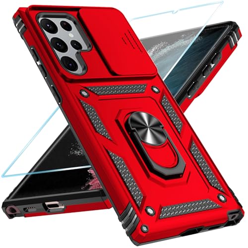 SunStory Phone Case for Samsung Galaxy S22 Ultra 5G Case with HD Screen Protector & Slide Camera Cover & Rotated Ring Kickstand, [Military-Grade] [2 in 1] Phone Case for Galaxy S22 Ultra 6.8