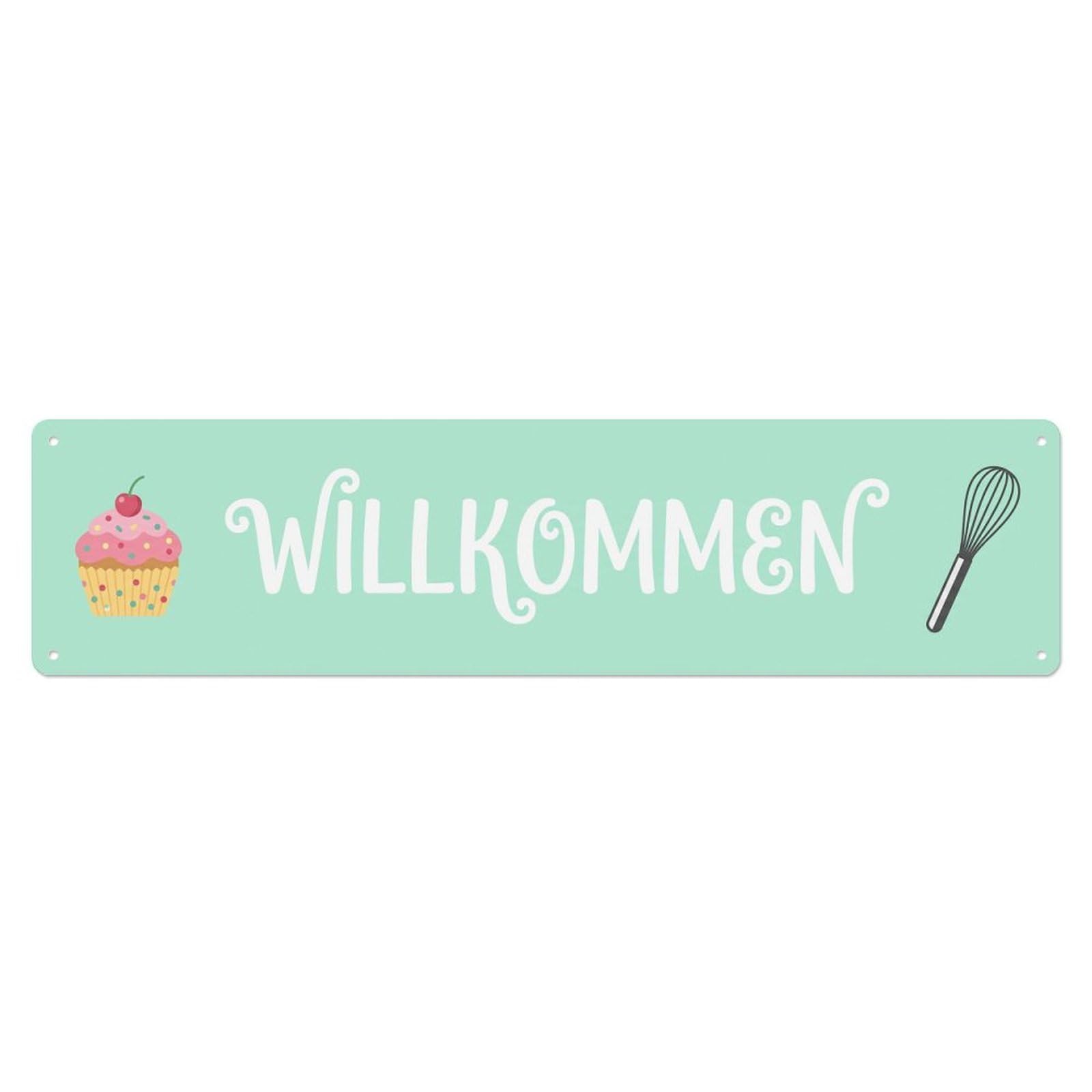 Soft Mint Pastel Cupcake Bakery Welcome Metal Tin Sign Plaque Wall Decor for Cafe, Club Bar, Office, Home Garden Metal Poster 4x16Inch