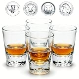 Homestia Shot Glasses Set of 4, Wildlife Animal Engraved Bases (Elephant Lion Bear Eagle), Crystal Clear Heavy Base Shot Glasses, Perfect for Whiskey Tequila Espresso, Gift Set