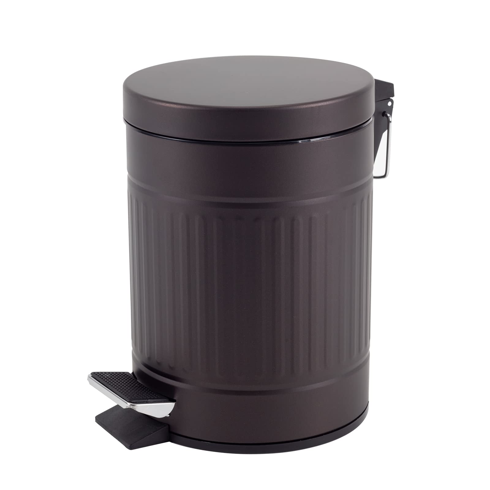 Bathroom Trash Can, Vintage Metal Garbage Bin for Kitchen, Bedroom, Living Room with Soft Close Lid, Small Farmhouse Retro Indoor Waste Basket with Foot Pedal, 1.3 Gallon/ 5 Liter, Round/Dark Bronze