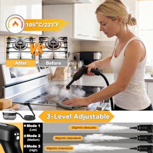 Image of 2500W Portable Handheld Steam Cleaner, 54oz Large Water Tank, 3-Level Adjustable Handle, 15s Fast Heating Steam Steamer with 20 Pcs Accessories, Plug-and-Play Design for Home Kitchen Car Cleaning