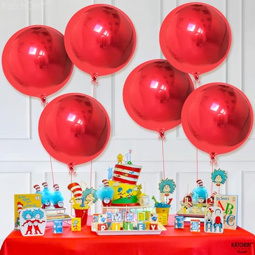 Image of KatchOn, Red Balloons - Big 22 Inch, Pack of 6 | 4D Sphere Red Foil Balloons for Red Party Decorations | Metallic Balloons for Carnival, Casino Theme Party | Graduation Decorations 2026, Birthday