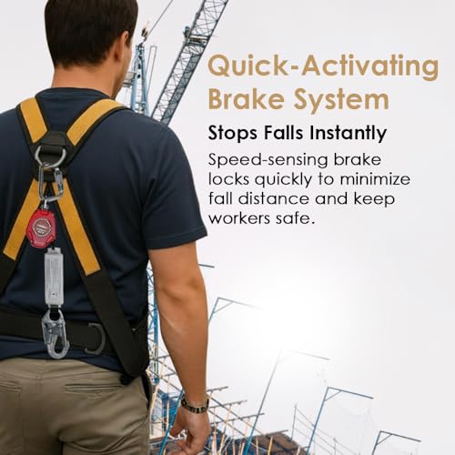 Image of AFP Demon 6 Foot Single Web Leg Self Retracting Lifeline Safety Yoyo, Shock Pack Absorber, Steel Snap Hook & Steel Carabiner Fall Protection Arrest Limiter SRL | OSHA & ANSI Rated