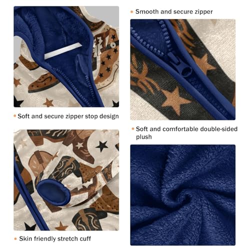 Cowboy Boots Stars and Prints Toddler Fleece Jacket Girl Boys Hooded Fleece Jacket Coat Warm Outwear Zip-up 3-10T3