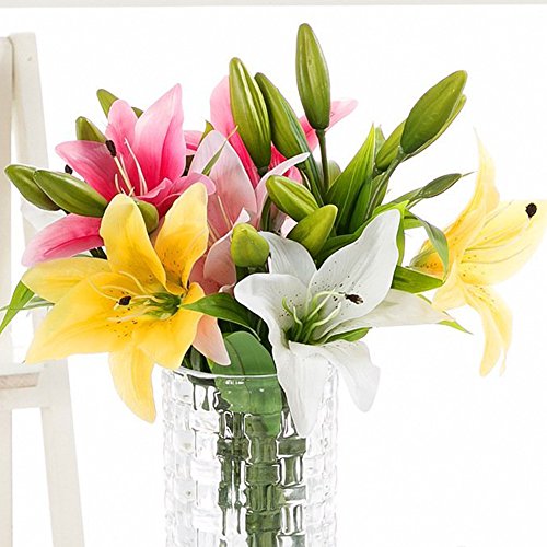 Fiore artificiale Pink Lily Bush, NNIUK 1 mazzo 3