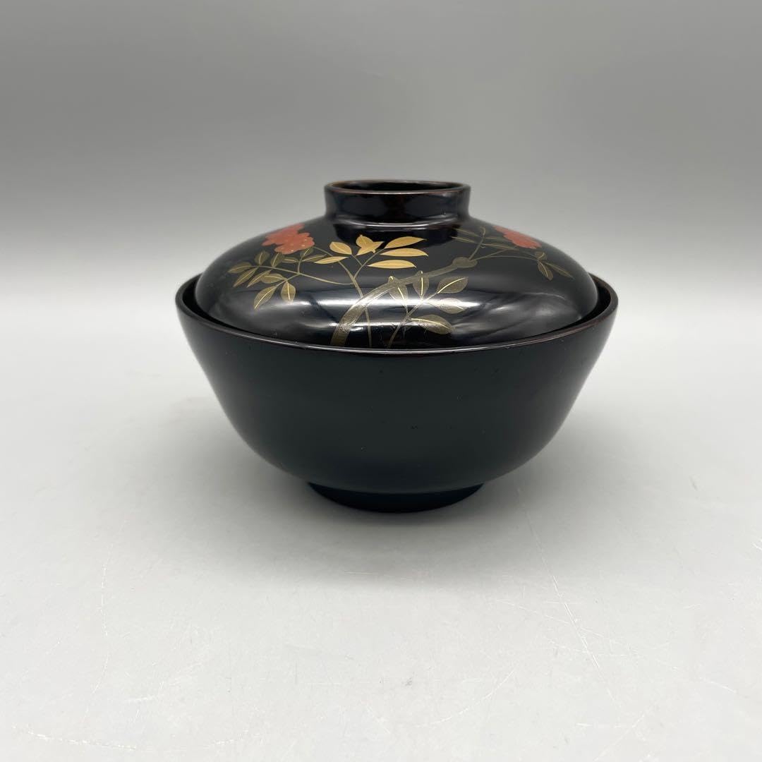 Amazon.co.jp: 蒔絵椀 十客 南天絵付 吸物椀漆芸 漆器 骨董