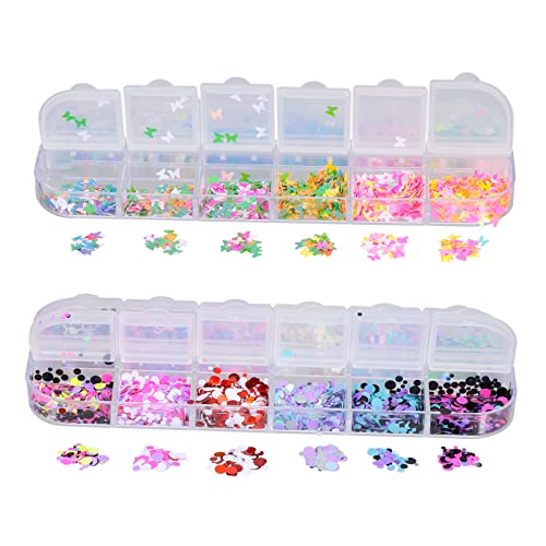Mikinona Nail Art Stickers Kit 2 Boxes of Nail Glitter Sequins Nail Stickers for DIY or Salon Manicure