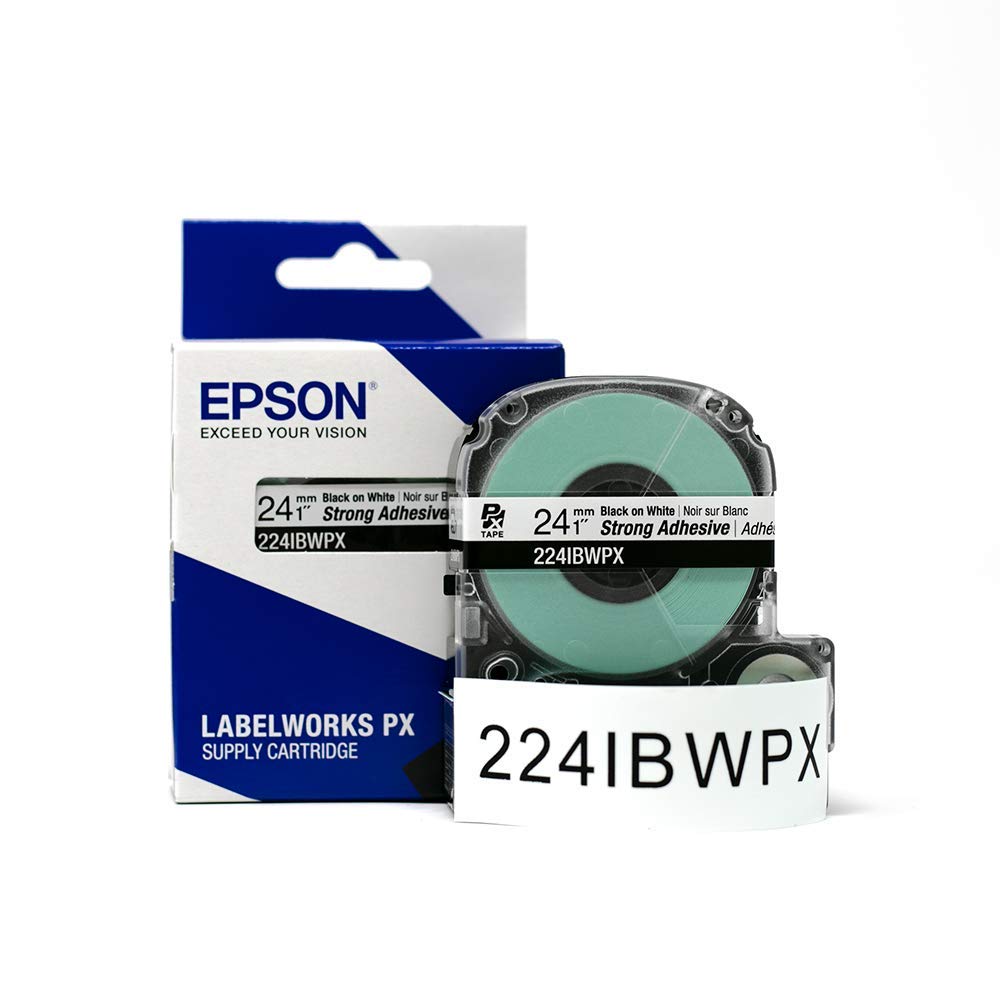 LABELWORKS 224IBWPX PET (poliester) kartridż taśmowy - czarny na białym mocna samoprzylepna przemysłowa taśma do tworzenia etykiet - 24 mm szerokości, 9 m
