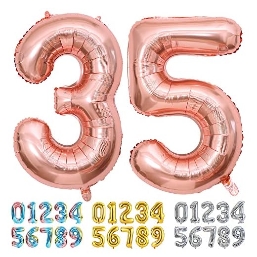 Ponmoo Foil Globo Número 35 53 Oro Rosa, Gigante Numeros 0 1 2 3 4 5 6 7 8 9 10-19 20-29 30-39 40 50 60 70 80 90 100, Grande Globos para La Boda Aniversario, Globo de Cumpleaños Fiesta Decoración