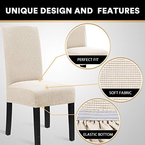 Stretch Dining Chair Covers Set Of 4 Parson Chair Covers For Dining Room Chair Slipcovers Chair Protectors Covers, Feature Textured Checked Thick Jacquard Fabric, Biscotti Beige #TOP2