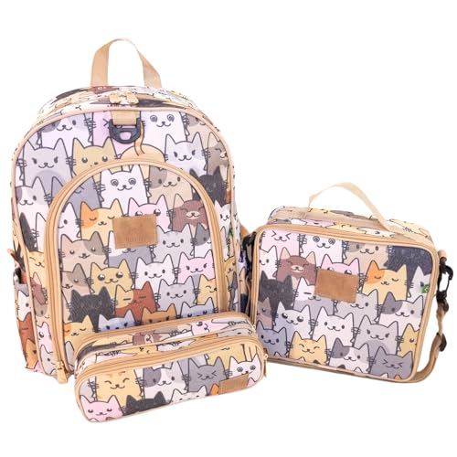 Kit Bolsa Mochila Infantil Escolar Com Lancheira E Estojo (Gato)