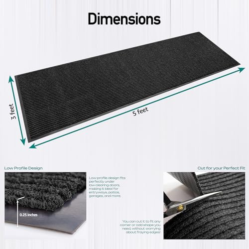 Image of MaxMat Extra Large Commercial Floor Mat, 3 x 5 Feet Heavy Duty, Waterproof, Low-Profile, Easy to Clean, Rubber Entry Mat (RIB0035BL, Black)