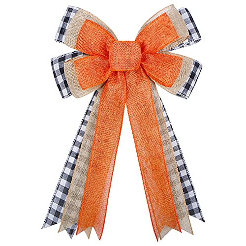 Fall wreath bow, thanksgiving wreath bow orange burlap black whit…
