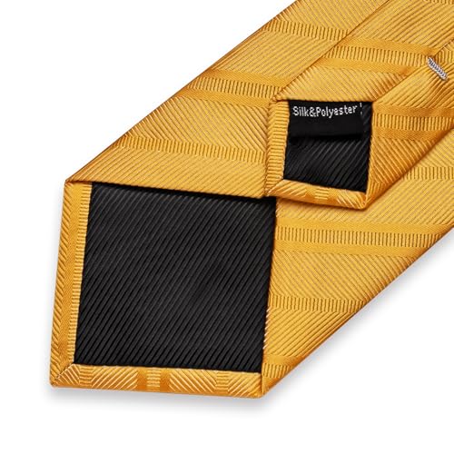 Image of DiBanGu Striped Tie Set for Men Silk Woven Plaid Necktie and Pocket Square Cufflinks Business Wedding