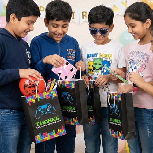 Image of Party Propz Return Gifts for Birthday - 60 Pcs, Game Theme Return Gift For Kids Age 6-10,Pinch Balloon,Pen, Pixel Eyeglasses,Diary,Slap Bands,Stationary Kit Return Gift For Kids Age 10-12