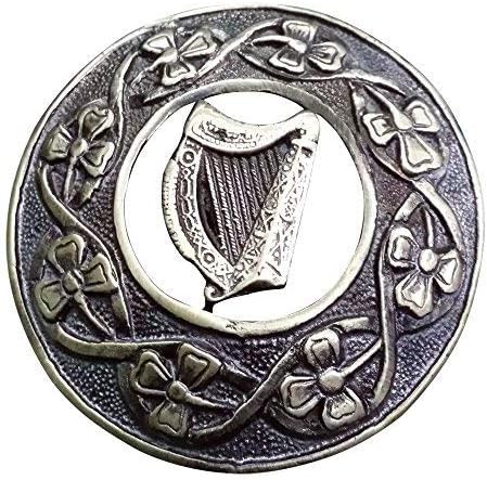 AAR Men,s Scottish Irish Shamrock Kilt Brooch Fly Plaid Antique/Chrome Finish 3" (7cm) diameter S - Image 2