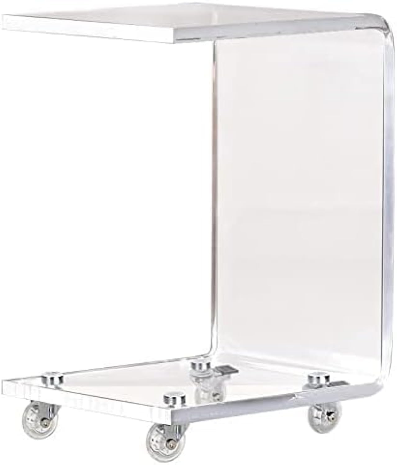 Rose Acrylic - C Table - Small Side Table Living Room Decor - Slim C-Shaped End Table for Sofa with Wheels - Drink Table, TV Tray Table, Horizontal Laptop Stand for Couch
