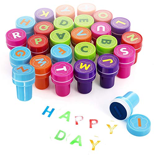 Xrten 26 Piezas Sellos de Entintado de Alfabeto, sellos de letras para niños Infantiles regalo de cumpleaños