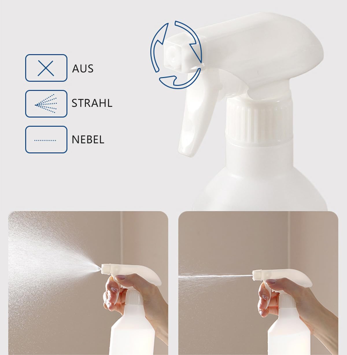 3 Stück 300ml Leere Sprühflaschen aus Kunststoff, Verstellbarer Sprühkopf für Pflanzen, Haushalt, Garten, Reinigung & Haustierpflege