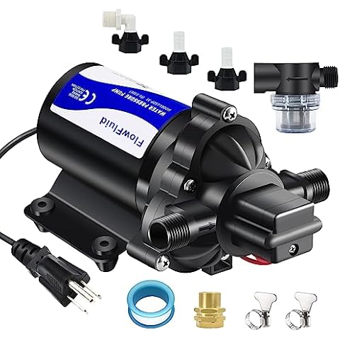 FlowFluid Water Pressure Booster Diaphragm Pump 110V AC for House,45PSI 4GPM Fresh Water Transfer Pump with Plug,On Demand Self-Priming Water Pump with Filter for RV Bathroom Kitchen Irrigation Spray Cover