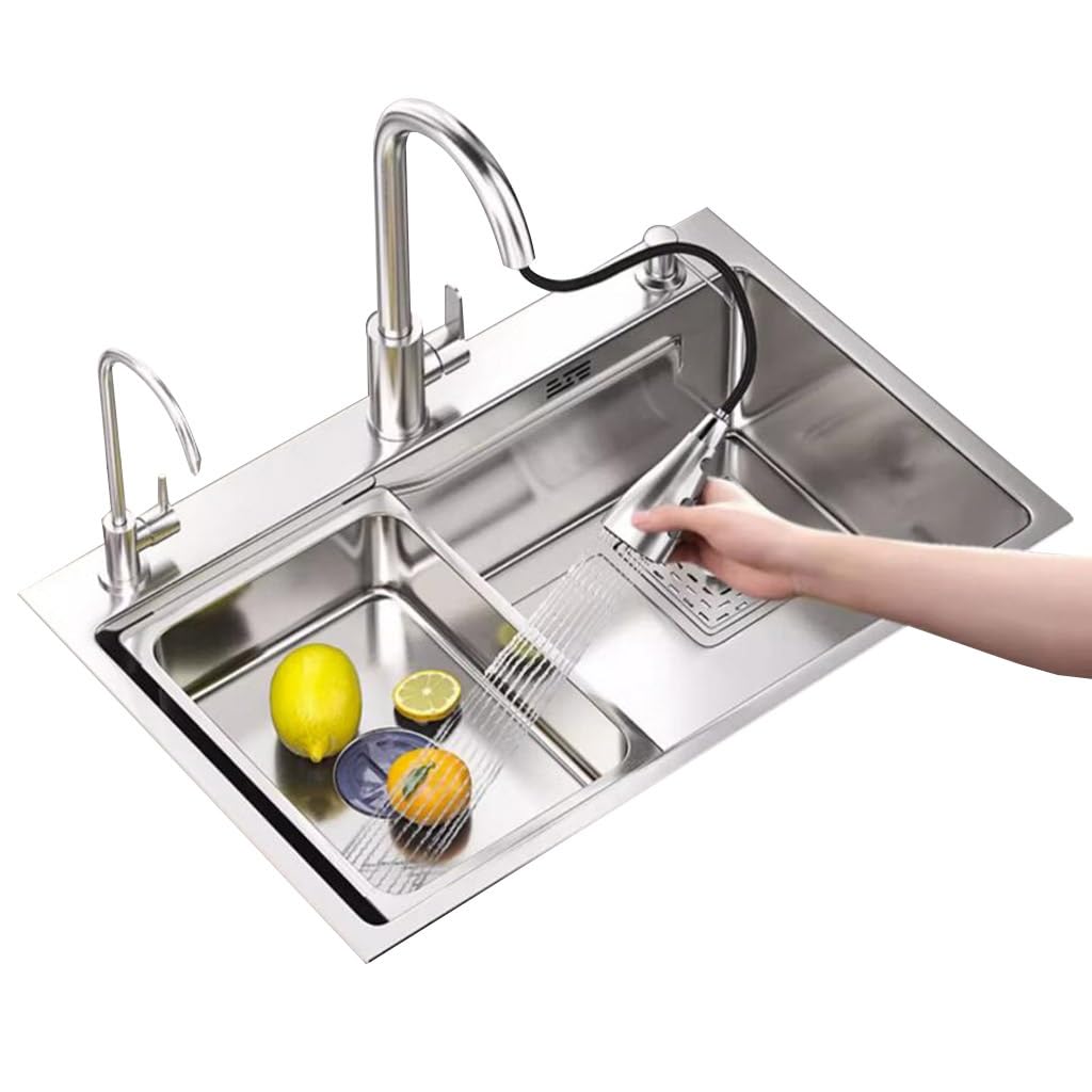 LMYSXAOZ Single Bowl Silver Multi-size Sink Stainless Steel Kitchen Washing Vegetable Water Pool Embedded Siphon (Color : Silver, Size 68 * 45 20cm)