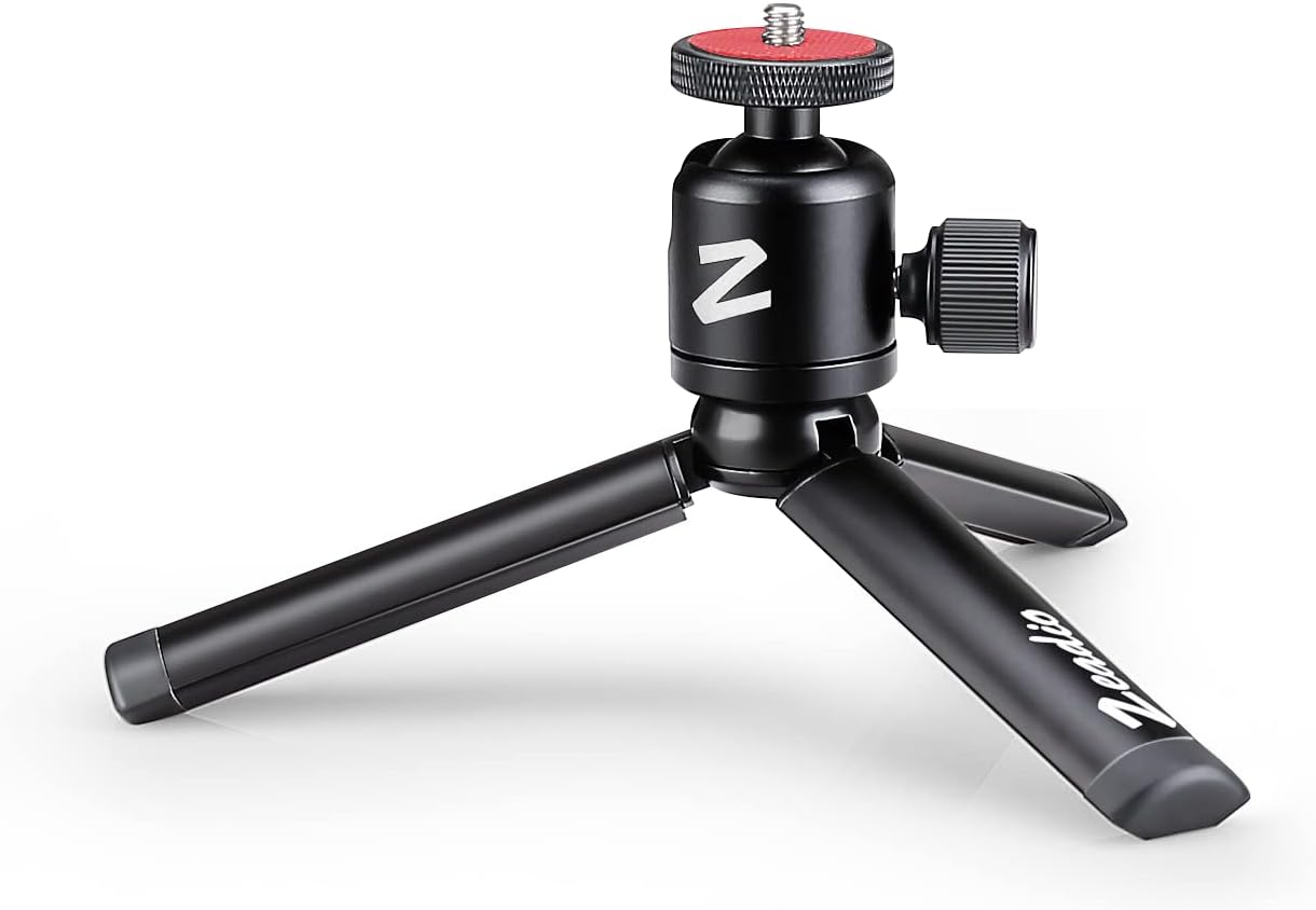 Metal Mini Tripod + Ball Head Mount, with 1/4 Inch Screw Desktop Tabletop Stand Tripod, Fits for Smooth 4, Osmo Mobile, Vimble 2, Gimbal Handle Grip Stabilizer and All Cameras