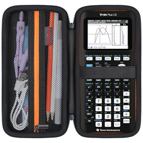 Elonbo Carrying Case for Texas Instruments TI-84 Plus CE/TI-84 Evo/TI-84 Plus/TI-83 Plus/TI-83 Plus CE Color Graphing Calculator Extra Mesh Pocket Fits Charging Cable Charger Manual Black