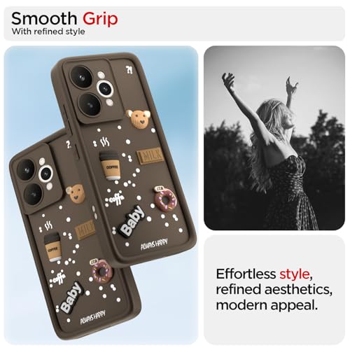 Image of Pikkme Back Cover for Realme 15 5G | 3D Cartoon Silicone Case Cute & Fun Full Protective Bumper Cover (Brown)