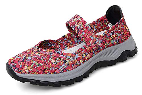 Gospt WOVEN-715-1-39 Women'S Elastic Woven Walking Shoes Mary Jane Flats Slip cover