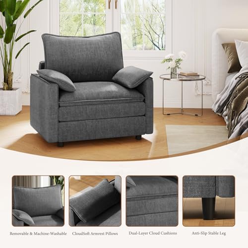 Image of Vesgantti 40 inch Single Seat Sofa, Comfy Cloud Couch Deep Seat Upholstered Couch Chenille Modern Sofa with Armrest Pillow, Easy Assembly for Living Room, Bedroom and Apartment, Gray