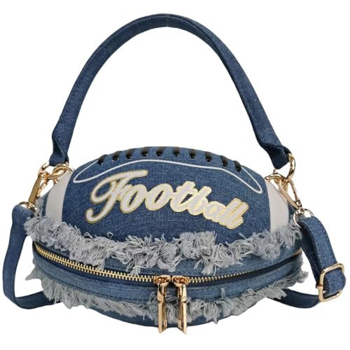 Image of Women Rhinestone Football Shaped Handbag Chain Crossbody Shoulder Bag Football Purse | Rugby, Unique, Novelty, Football