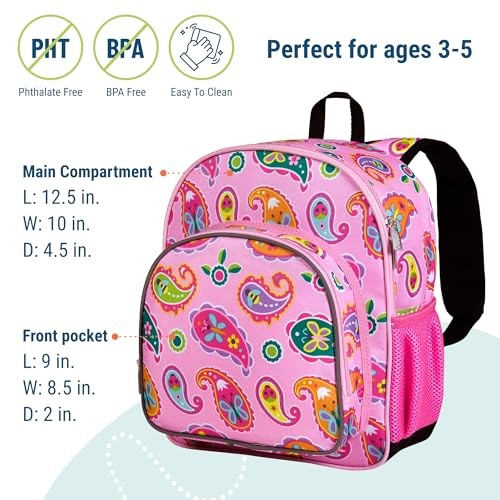 Image of Wildkin 12 Inch Toddler Backpack for Kids, Paisley | Ages 3-7, insulated front pocket - coordinates with matching Wildkin nap mats