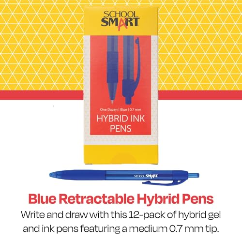 School Smart Bolígrafos retráctiles de tinta híbrida azul x12 miniatura 5