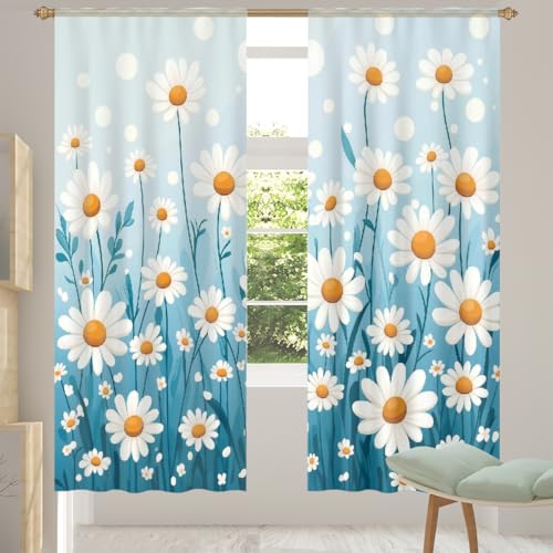 Mexpekil Field Of Daisies - Cortinas traslúcidas para sala de estar, dormitorio, cortina de gasa filtrante de luz con bolsillo para barra, cortinas de privacidad para ventana, juego de 2 paneles de 55
