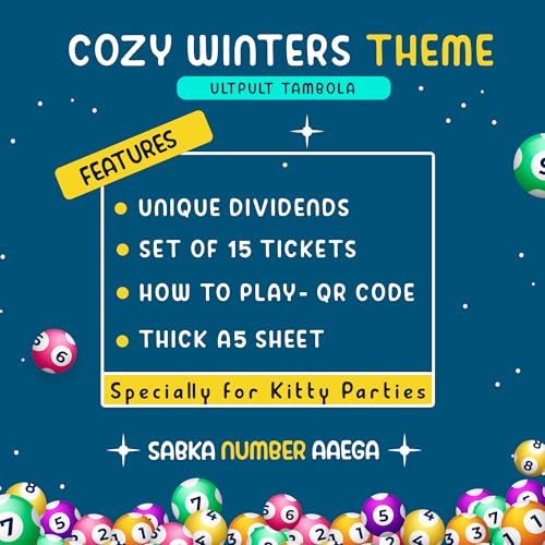 Image of Winter Theme Tambola Tickets | Cozy Winter Housie Tambola Themed Bingo Game| Kitty Party Theme Housie Tickets | English | for Family & Friends (Set of 15 Tickets)