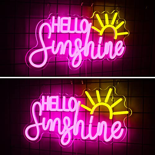 Image of Horseneon Hello Sunshine Neon Led Sign Sun Neon Signs for Wall Decor Sunshine Neon Light Sign for Room Decor Man Cave Bedroom Livingroom Summer Windows