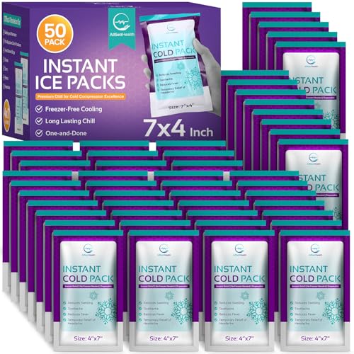 Image of Disposable Instant Ice Packs for Injuries 50 Packs (7 inch x 4 inch) | Instant Ice Cold Pack - Cold Compress Ice Pack for Pain Relief, First Aid Essential, Swelling, Toothache, Athletes & Outdoor Activities