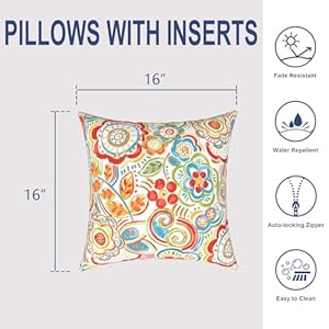 Outdoor Throw Pillows 16x16 Inch, Water Repellent Patio Pillows with Inners Set of 2, Outdoor Pillows for Patio Furniture Home Garden, Flower Multi Outdoor Throw Pillows 16×16 Inch Water Repellent Patio Pillows with Inners Set of 2 Outdoor Pillows for Patio Furniture Home Garden Flower Multi
