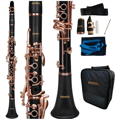 KAYATA B Flat Clarinet,Student Clarinet with Ebonite Body, Rose Gold Plated Keys Adjustable Thumb Rest with Unique Thin Ring. Lightweight Canvas Case with shoulder strap. (Rose Gold)