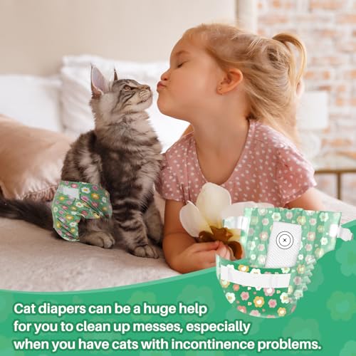 Image of Pet Soft Disposable Cat Diapers - Diaper for Female & Male Cats, Puppy Doggie Diapers for Female Dogs with Adjustable Foam Tail Hole, XX-Small (24Pcs, Green)