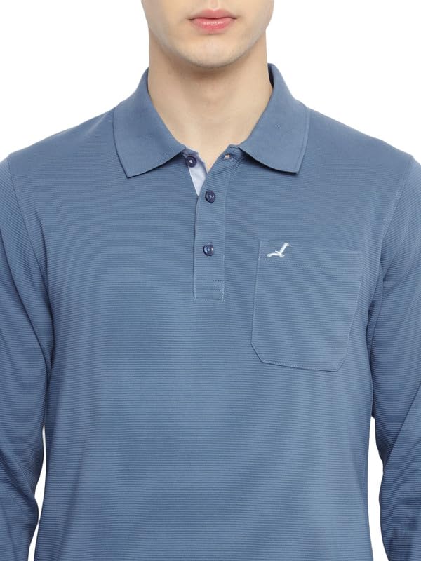 Image of AMERICAN CREW Men's Full-Sleeve Polo Collar T-Shirt with Pocket | Corduroy Knit | Premium Cotton Blend