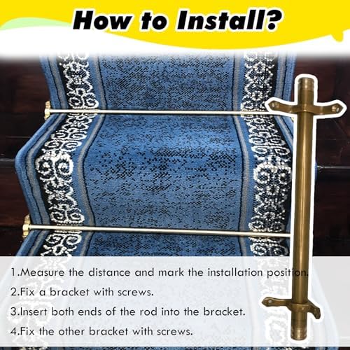 Set of 13 Brown Brass Stair Rods for Carpet Runners, 20in Tubular Poles with Holder Brackets, Durable Carpet Fixed Bars for Staircase Decoration and Stability