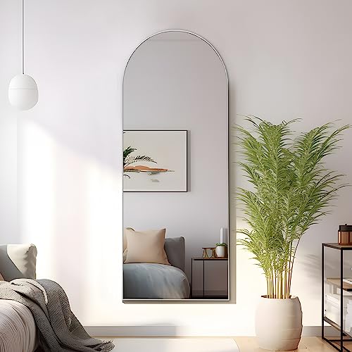 Image of Pexfix Arched Full Length Mirror Arched Wall Mirror Floor Mirror with Stand Contemporary Full Length Mirror with Silver Wood Frame, 59 inchx20 inch