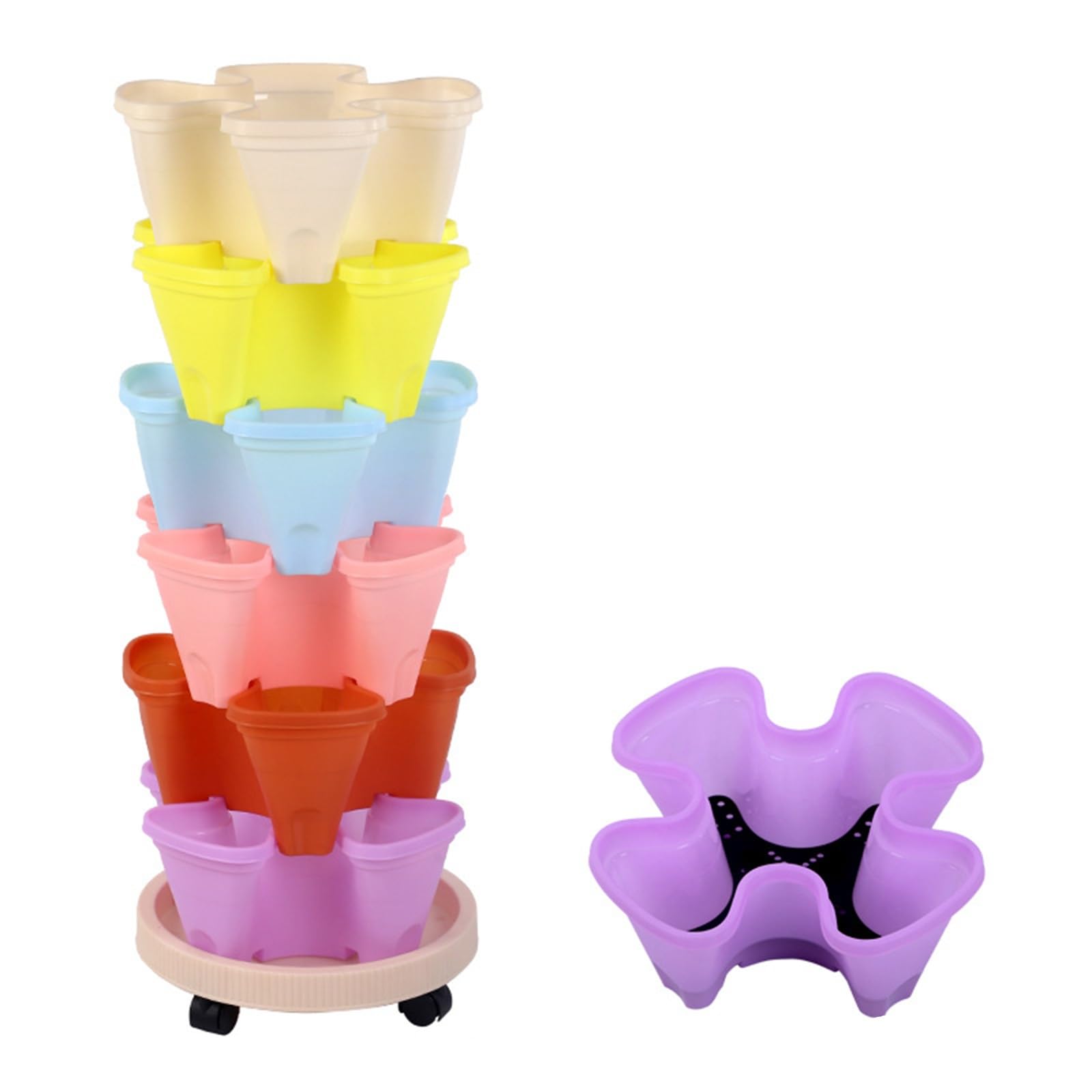 Sohodoo Vertical Planter 6 Tier Stackable Planters Garden Tower Planters Strawberry Herb Flower with Removable Wheels(G)