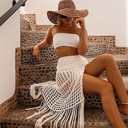 Women Sexy Hollow Out Mesh Tassle Skirts Beach Cover Up Summer Fish Net Swimsuit Wrap Sheer Maxi Sarong Swimwear3