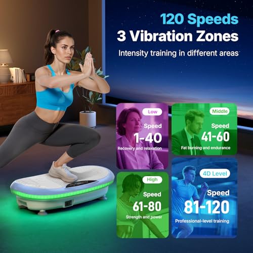 Image of MERACH Vibration Plate Exercise Machine, 4D Whole Body Workout Vibrating Platform for Lymphatic Drainage Weight Loss Muscle Activation, Home Fitness Equipment with Bluetooth Light Pull Cord