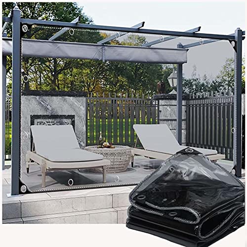 Lona plástico Transparente Impermeable de PVC con Ojales, Toldos Laterales Enrollables Exterior,Malla Ocultacion Cortina Negro para,Coverup Plantas de Jardines, Invernaderos, Terraza(Size:0.5x5m)